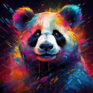 Colorful smiling panda illustration, high-resolution, playful and vibrant.