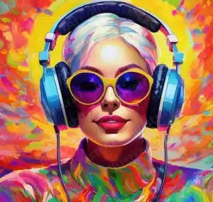 DJ_Girl_blonde_listening_to_pop_art_music_funky